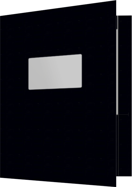Black Semi-Gloss 14pt C1S 9 1/2 x 11 3/4 Two Pocket Folders with 4 1/2 Inch Pockets and 1 Inch Reinforced Top and Edges