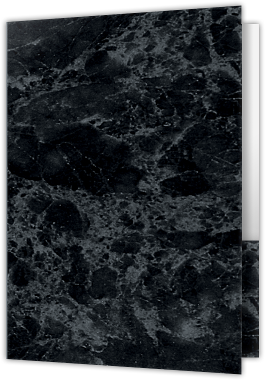Black Marble Semi-Gloss 14pt C1S 6 x 9 Two Pocket Half Size Folders with 3 Inch Pockets