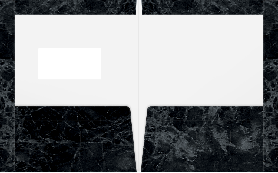 Black Semi-Gloss Marble 14pt C1S 9 1/2 x 11 3/4 Two Pocket Folders with 4 1/2 Inch Pockets and 1 Inch Reinforced Top and Edges