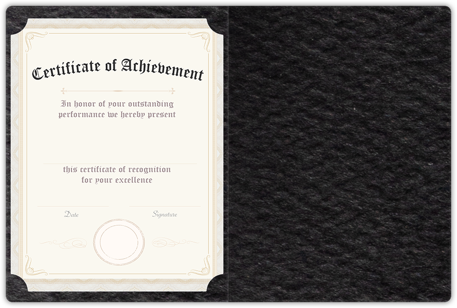 Black Felt 80lb 9 1/2 x 12 Landscape or Portrait Certificate Holders with Rounded Corner Slits