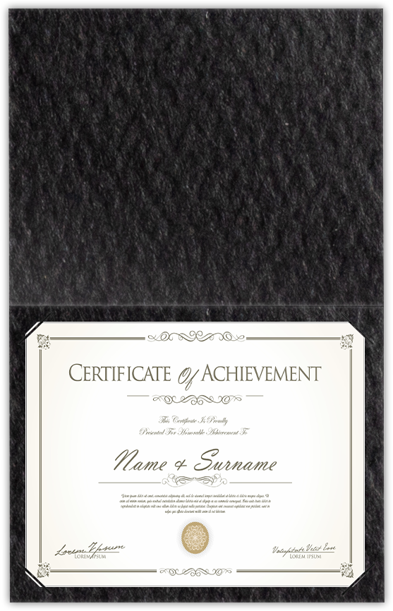 Black Felt 80lb 9 1/2 x 12 Landscape or Portrait Certificate Holders with Square Corner Slits (Holds 8 1/2 x 11 Certificate)
