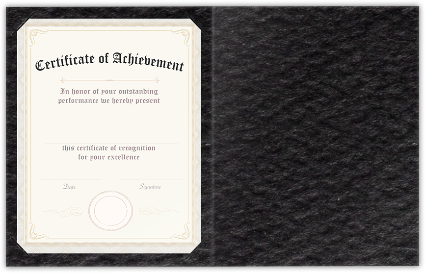 Black Felt 80lb 9 1/2 x 12 Landscape or Portrait Certificate Holders with Square Corner Slits (Holds 8 1/2 x 11 Certificate)