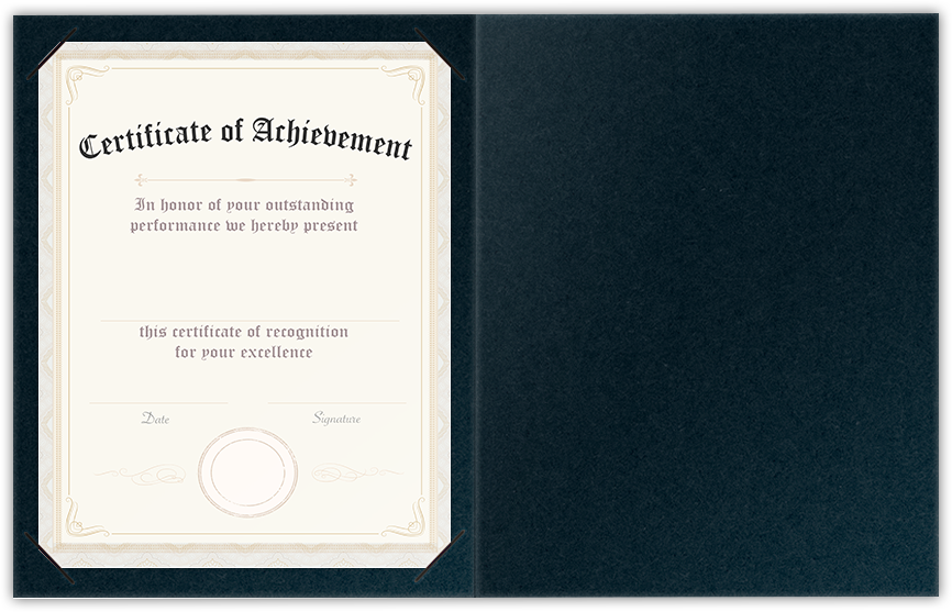 Black Licorice Vellum 100lb 9 1/2 x 12 Landscape or Portrait Certificate Holders with Square Corner Slits (Holds 8 1/2 x 11 Certificate)