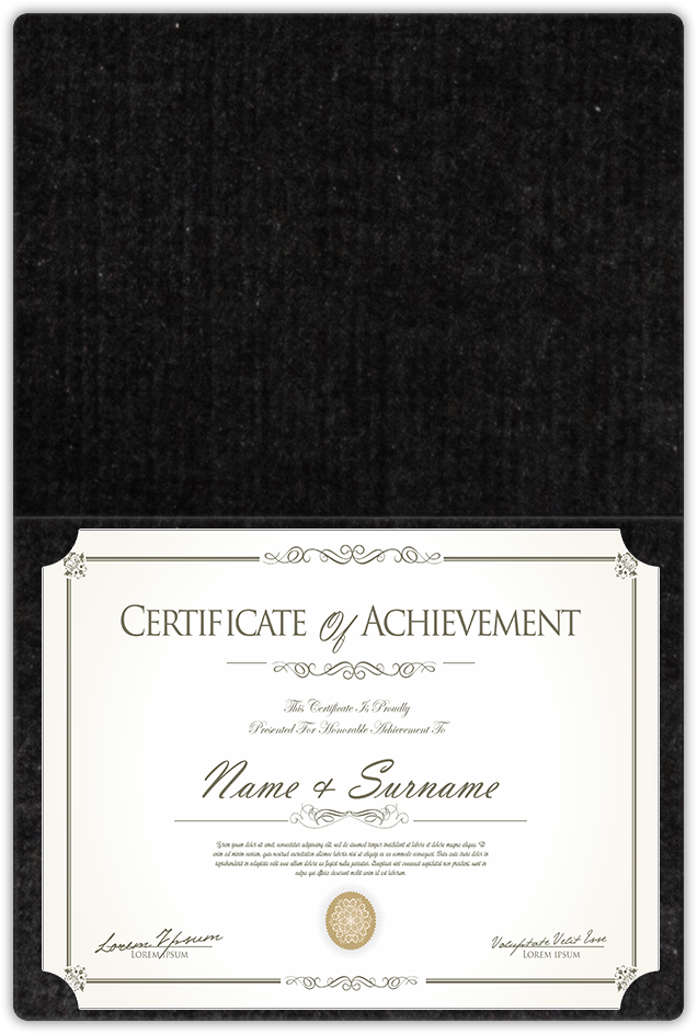 Deep Black Linen 100lb 9 1/2 x 12 Landscape or Portrait Certificate Holders with Rounded Corner Slits