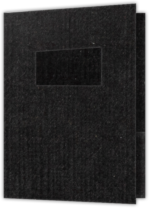 Deep Black Linen 100lb 9 x 12 Two Pocket Folders with 4 Inch Pockets and 2 x 4 Window