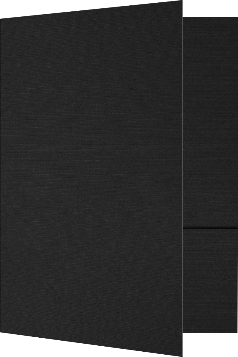 Deep Black Linen 100lb 6 x 9 Two Pocket Half Size Folders with 3 Inch Pockets