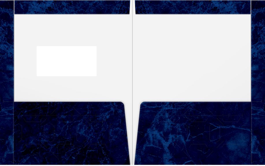 Blue Marblecoat Gloss 14pt C1S 9 1/2 x 11 3/4 Two Pocket Folders with 4 1/2 Inch Pockets and 1 Inch Reinforced Top and Edges