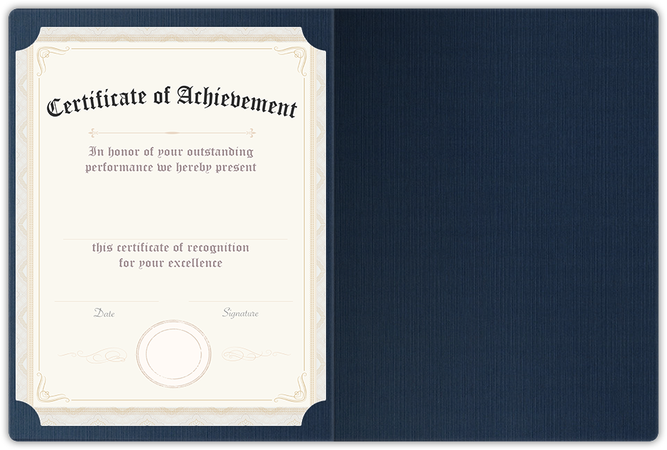 Dark Blue Linen 100lb 9 1/2 x 12 Landscape or Portrait Certificate Holders with Rounded Corner Slits