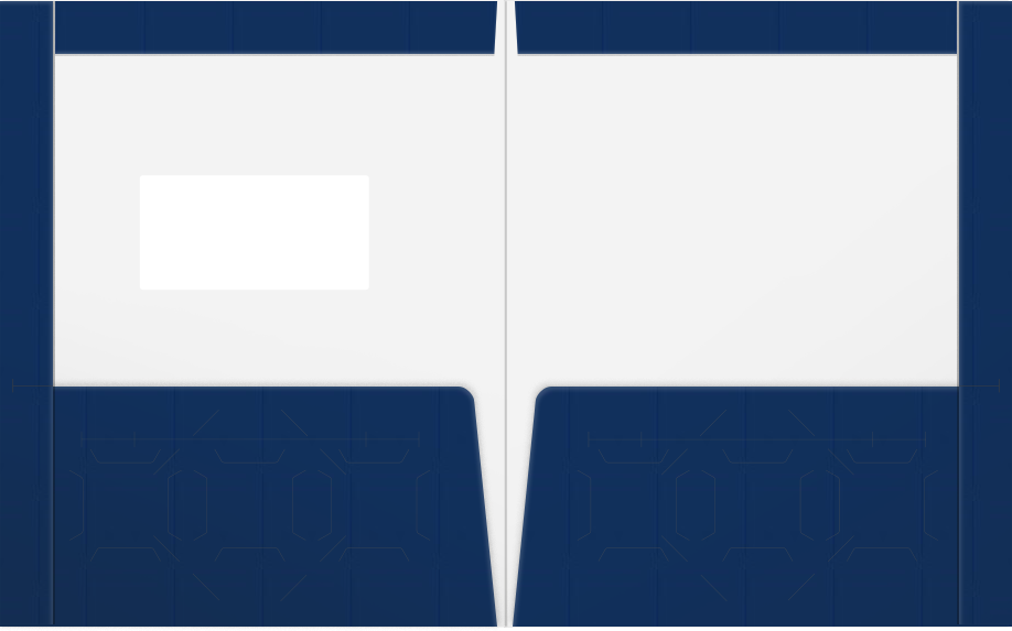 Navy Semi-Gloss 14pt C1S 9 1/2 x 11 3/4 Two Pocket Folders with 4 1/2 Inch Pockets and 1 Inch Reinforced Top and Edges
