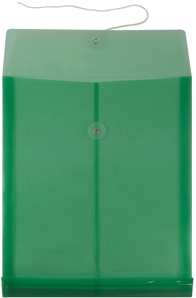Green Letter Open End Plastic Envelopes (9 3/4 x 13) with Button & String