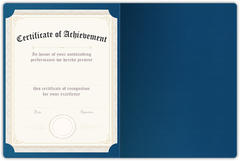 Royal Blue Felt 80lb 9 1/2 x 12 Landscape or Portrait Certificate Holders with Rounded Corner Slits