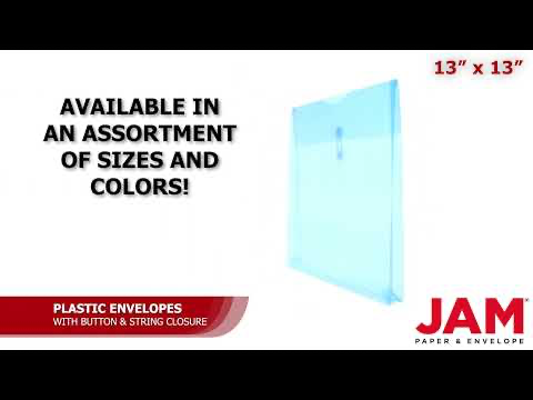 Blue 13 x 13 Square Plastic Envelopes with Button & String