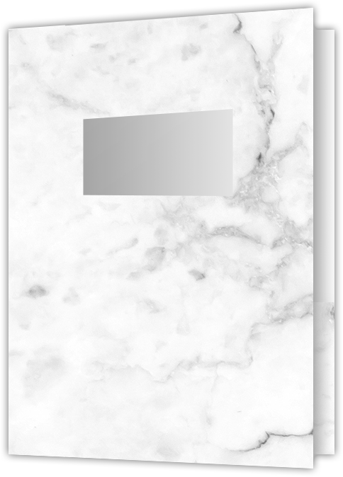 White with Ash Gray Marble Semi-Gloss 14pt C1S 9 x 12 Two Pocket Folders with 4 Inch Pockets and 2 x 4 Window