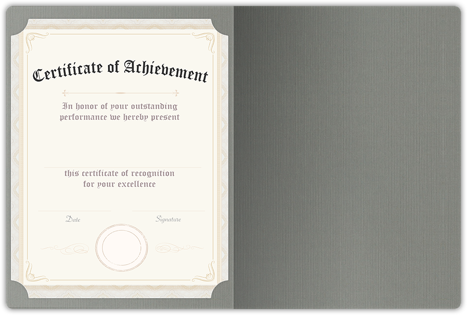 Sterling Gray Linen 100lb 9 1/2 x 12 Landscape or Portrait Certificate Holders with Rounded Corner Slits