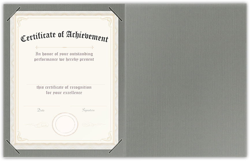 Sterling Gray Linen 100lb 9 1/2 x 12 Landscape or Portrait Certificate Holders with Square Corner Slits (Holds 8 1/2 x 11 Certificate)