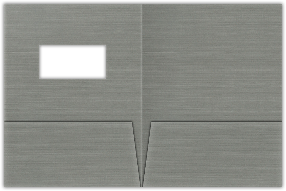 Sterling Gray Linen 100lb 9 x 12 Two Pocket Folders with 4 Inch Pockets and 2 x 4 Window