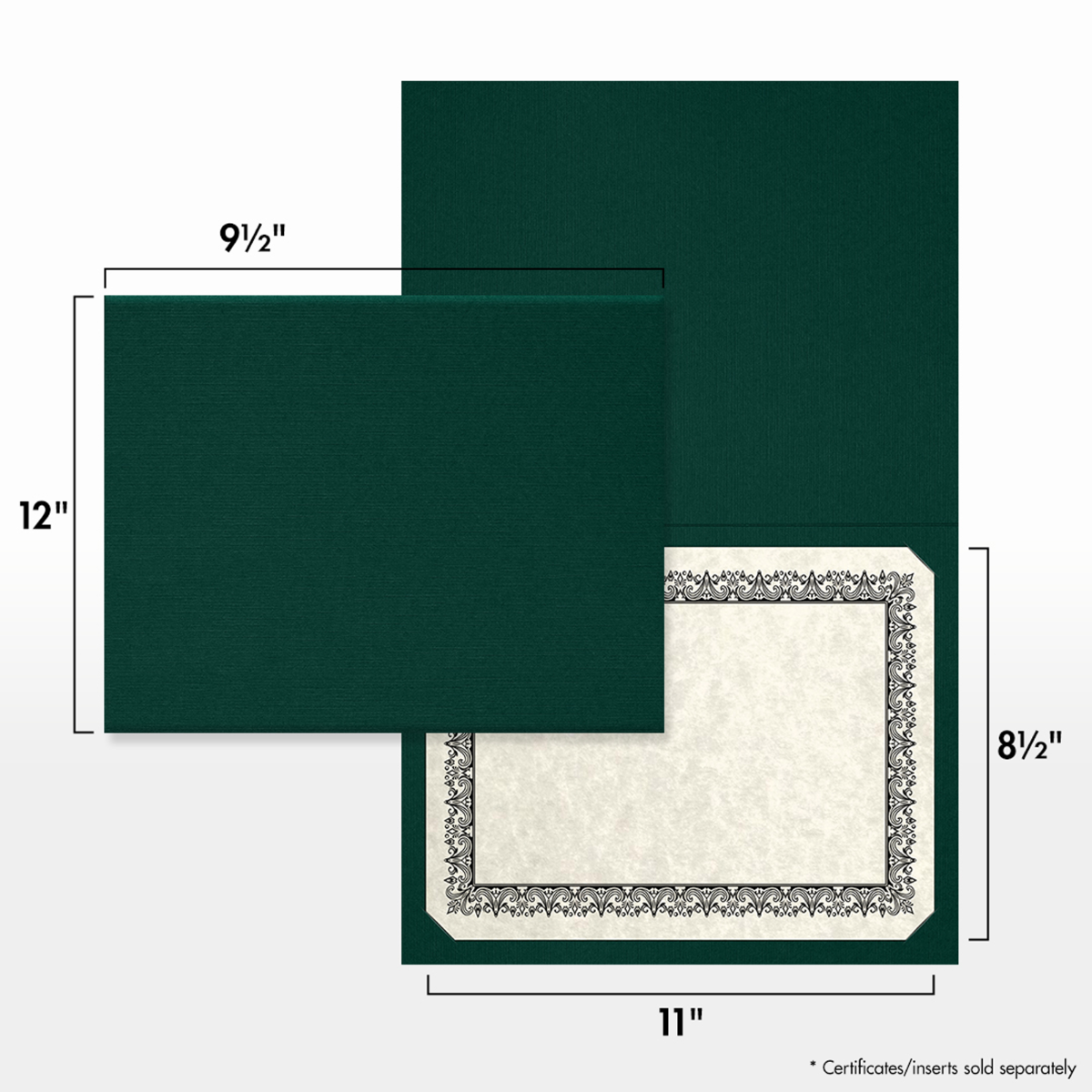 Deep Pine Linen 100lb 9 1/2 x 12 Landscape or Portrait Certificate Holders with Square Corner Slits (Holds 8 1/2 x 11 Certificate)