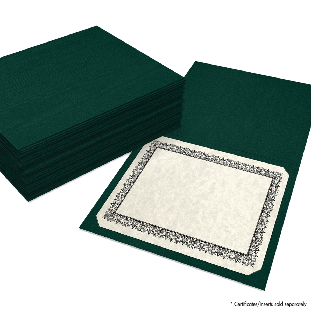 Deep Pine Linen 100lb 9 1/2 x 12 Landscape or Portrait Certificate Holders with Square Corner Slits (Holds 8 1/2 x 11 Certificate)