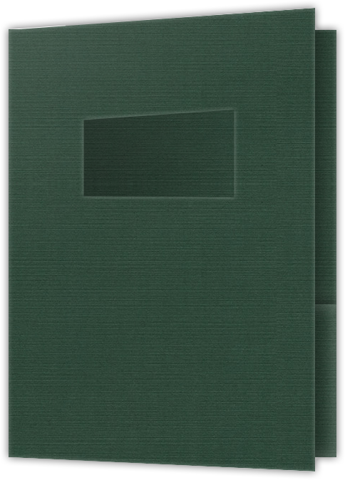 Deep Pine Linen 100lb 9 x 12 Two Pocket Folders with 4 Inch Pockets and 2 x 4 Window