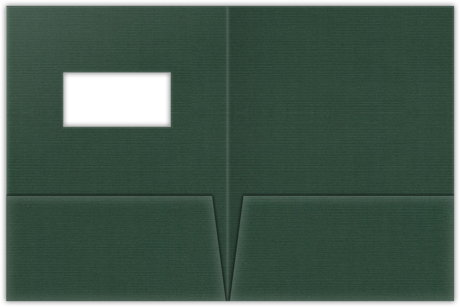 Deep Pine Linen 100lb 9 x 12 Two Pocket Folders with 4 Inch Pockets and 2 x 4 Window