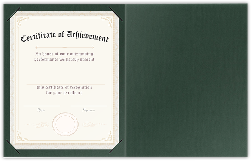 Forest Green Hopsack 90lb 9 1/2 x 12 Landscape or Portrait Certificate Holders with Square Corner Slits (Holds 8 1/2 x 11 Certificate)
