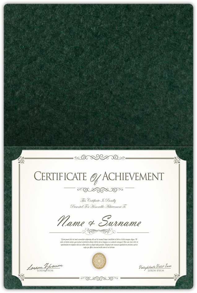 Hunter Green Felt 80lb 9 1/2 x 12 Landscape or Portrait Certificate Holders with Rounded Corner Slits