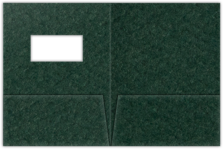 Hunter Green Felt 80lb 9 x 12 Two Pocket Folders with 4 Inch Pockets and 2 x 4 Window