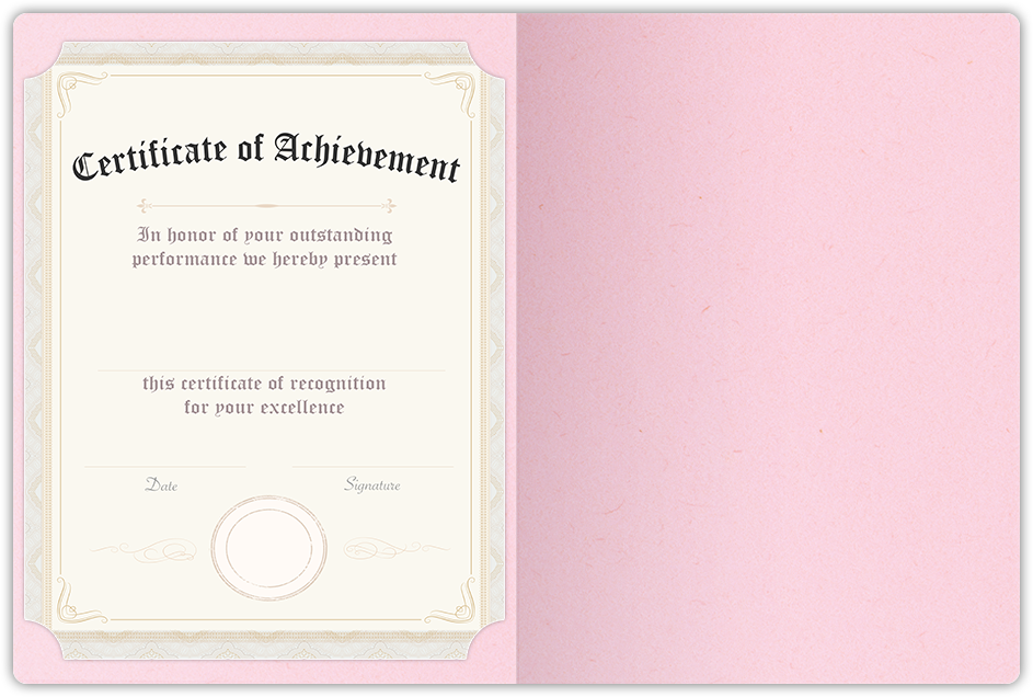 Pink Lemonade Vellum 100lb 9 1/2 x 12 Landscape or Portrait Certificate Holders with Rounded Corner Slits