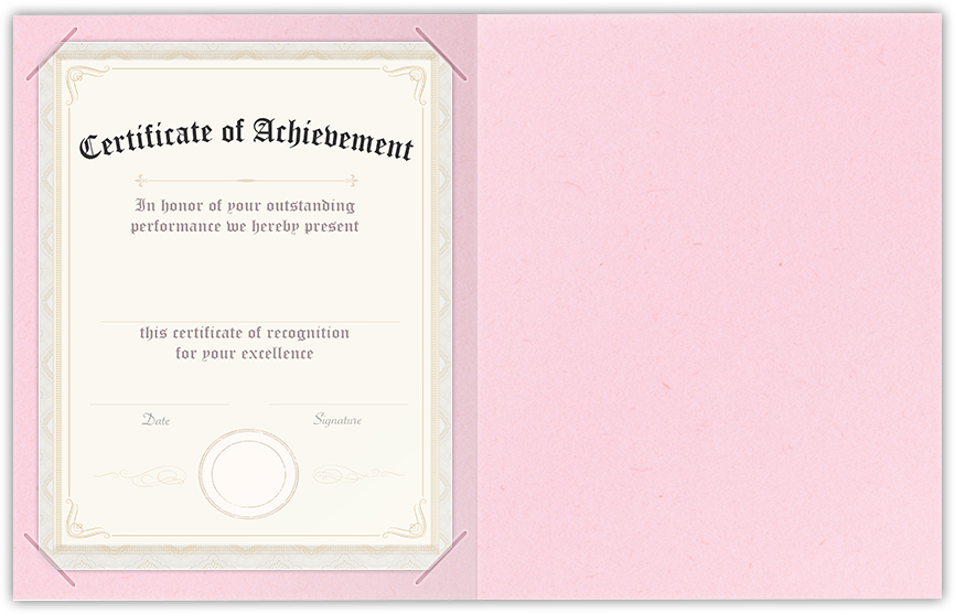 Pink Lemonade Vellum 100lb 9 1/2 x 12 Landscape or Portrait Certificate Holders with Square Corner Slits (Holds 8 1/2 x 11 Certificate)
