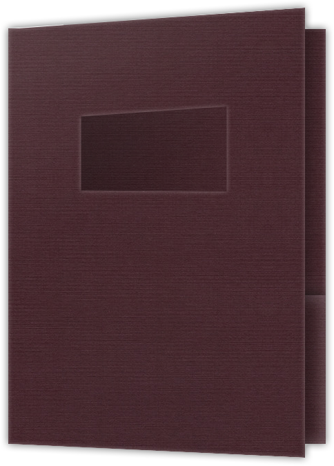 Merlot Linen 100lb 9 x 12 Two Pocket Folders with 4 Inch Pockets and 2 x 4 Window