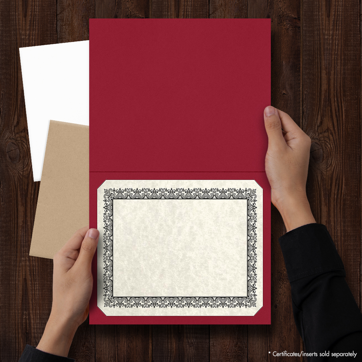 Red Hopsack 90lb 9 1/2 x 12 Landscape or Portrait Certificate Holders with Square Corner Slits (Holds 8 1/2 x 11 Certificate)