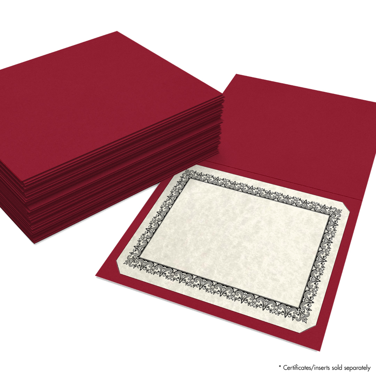 Red Hopsack 90lb 9 1/2 x 12 Landscape or Portrait Certificate Holders with Square Corner Slits (Holds 8 1/2 x 11 Certificate)