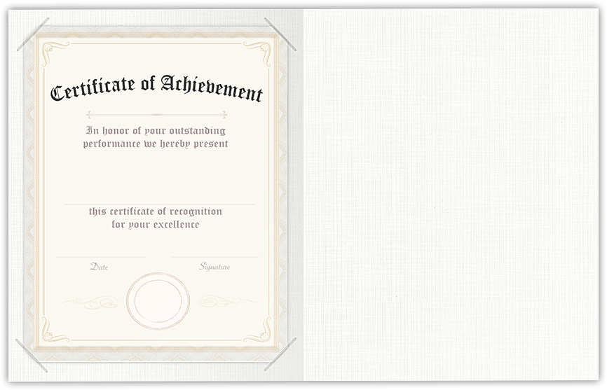 Bright White Linen 100lb 9 1/2 x 12 Landscape or Portrait Certificate Holders with Square Corner Slits (Holds 8 1/2 x 11 Certificate)
