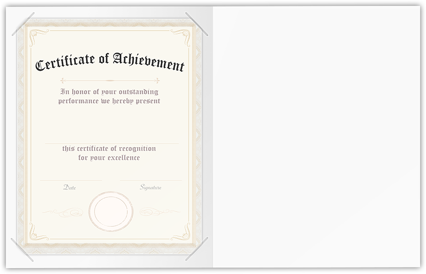 Cougar White Smooth 100lb 9 1/2 x 12 Landscape or Portrait Certificate Holders with Square Corner Slits (Holds 8 1/2 x 11 Certificate)