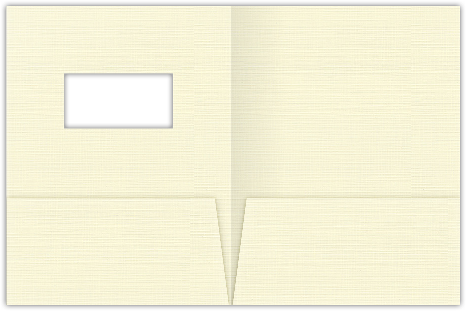 Natural White Linen 100lb 9 x 12 Two Pocket Folders with 4 Inch Pockets and 2 x 4 Window