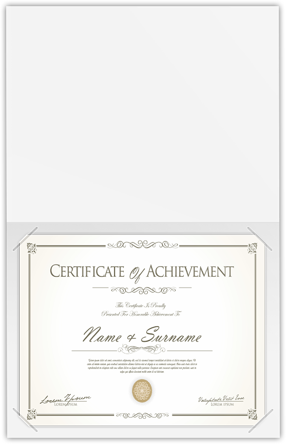 White Semi-Gloss 14pt C2S 9 1/2 x 12 Landscape or Portrait Certificate Holders with Square Corner Slits (Holds 8 1/2 x 11 Certificate)