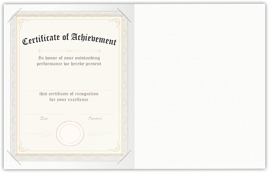 White Felt 80lb 9 1/2 x 12 Landscape or Portrait Certificate Holders with Square Corner Slits (Holds 8 1/2 x 11 Certificate)