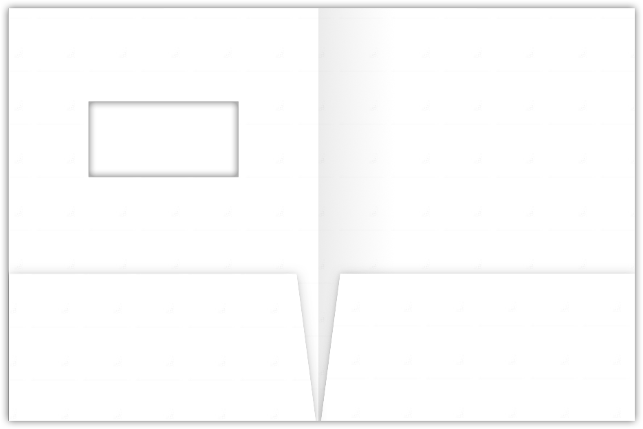 White Smooth 80lb 9 x 12 Two Pocket Folders with 4 Inch Pockets and 2 x 4 Window