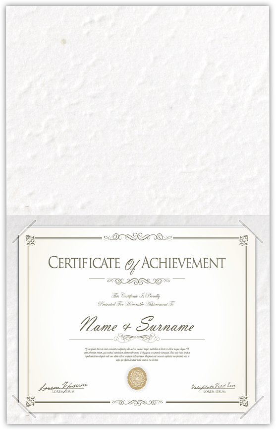 White Cordwain 90lb 9 1/2 x 12 Landscape or Portrait Certificate Holders with Square Corner Slits (Holds 8 1/2 x 11 Certificate)