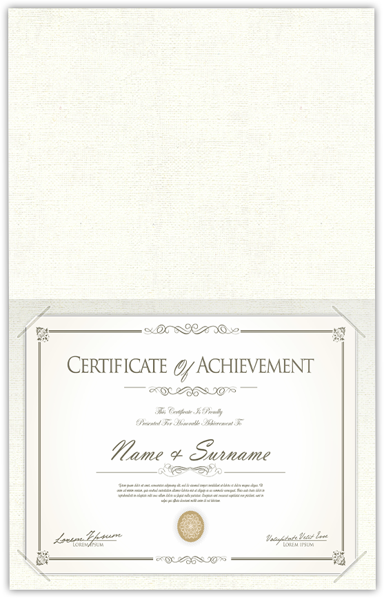 White Hopsack 90lb 9 1/2 x 12 Landscape or Portrait Certificate Holders with Square Corner Slits (Holds 8 1/2 x 11 Certificate)