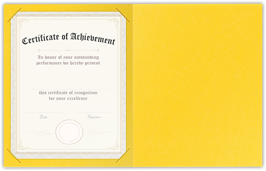 Lemon Drop Vellum 100lb 9 1/2 x 12 Landscape or Portrait Certificate Holders with Square Corner Slits (Holds 8 1/2 x 11 Certificate)