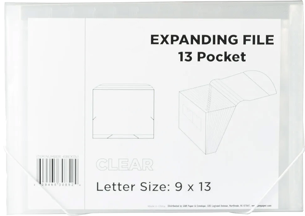 Clear Letter Size 13 Pocket Expanding Files (9 x 13)