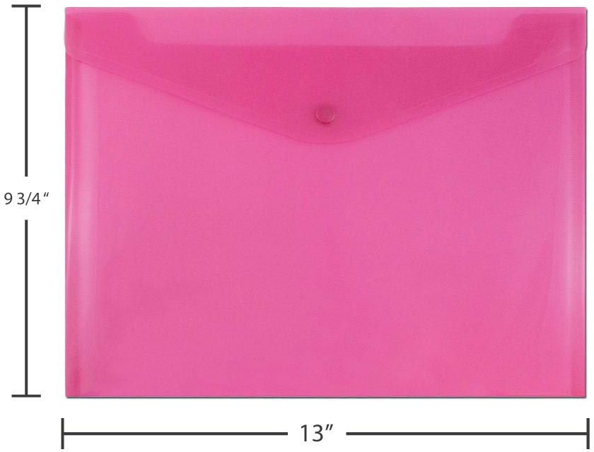 Assorted Letter Booklet Plastic Envelopes (9 3/4 x 13) with Snap Closure - 6 Pack