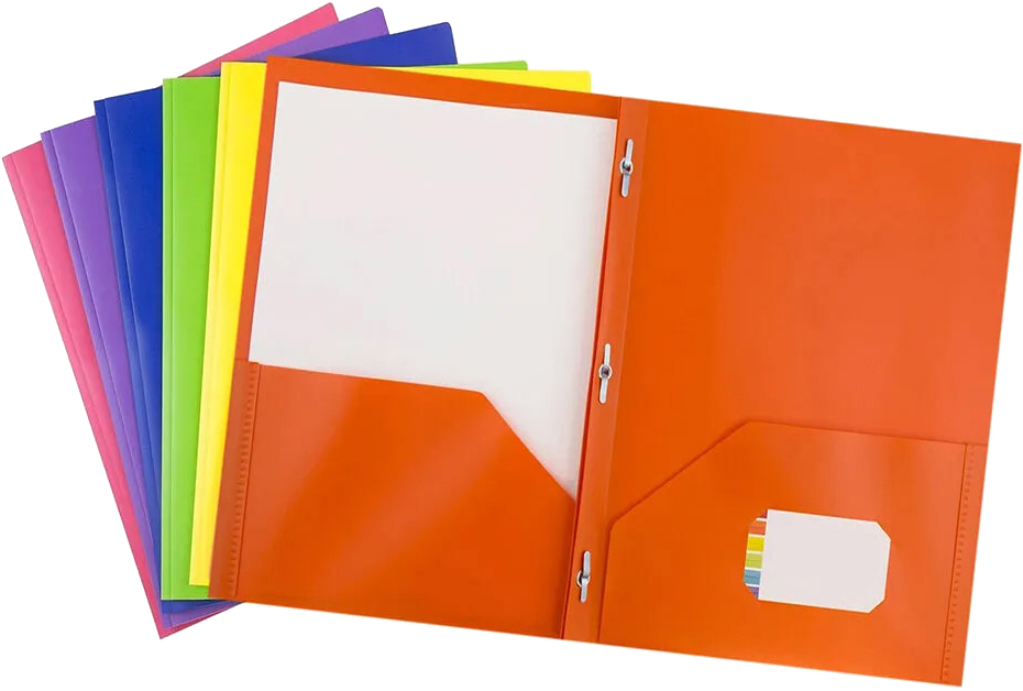 Assorted Primary 9 x 12 Plastic Pop with Clasp Folders - 6 Pack