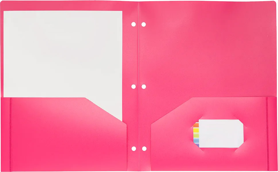 Assorted Fashion 9 1/2 x 11 1/2 Plastic Pop 3 Hole Punch Folders - 6 Pack