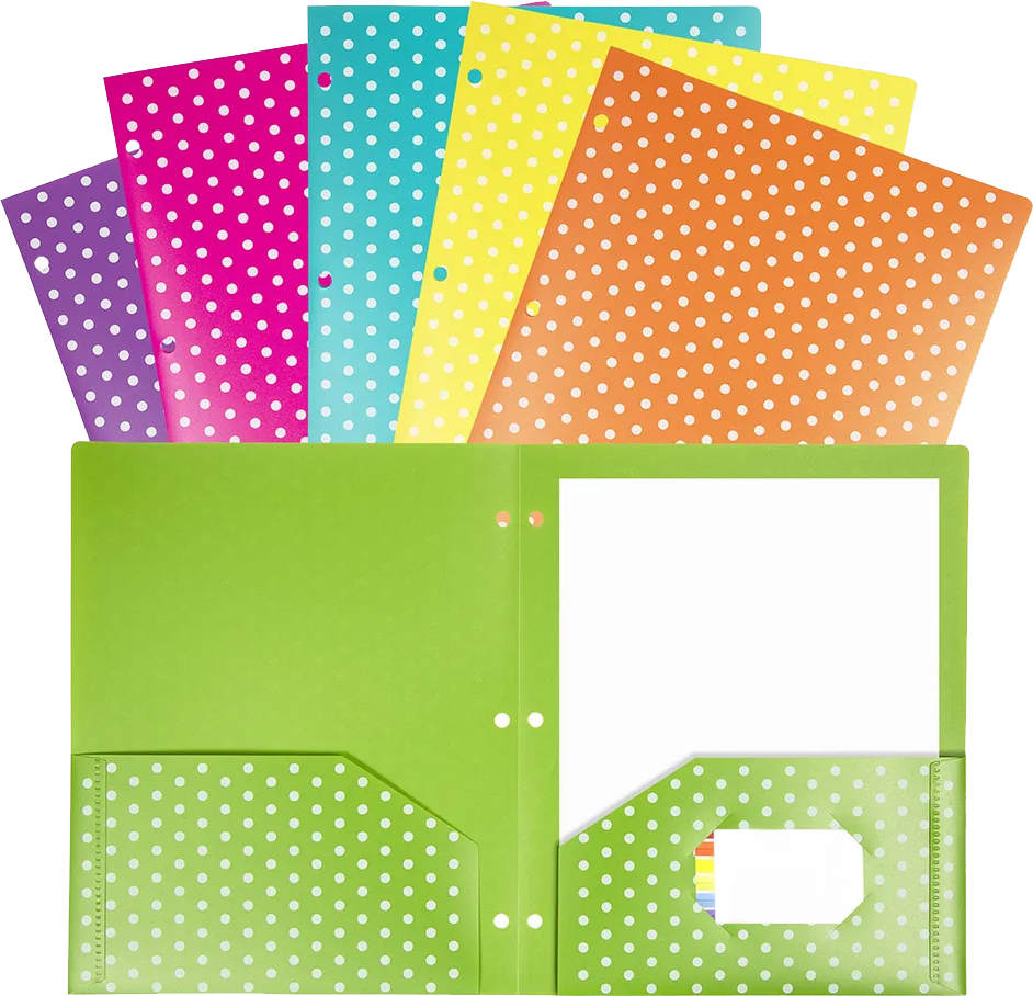 Assorted Dot Fashion Plastic Pop 3 Hole Punch Folders - 6 Pack