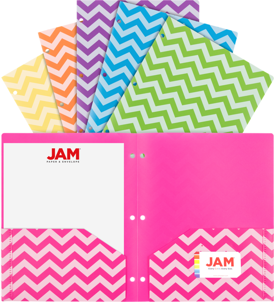 Assorted Chevron 9 ½ x 11 5/8 Plastic 3 Hole Punch Folders - 6 Pack