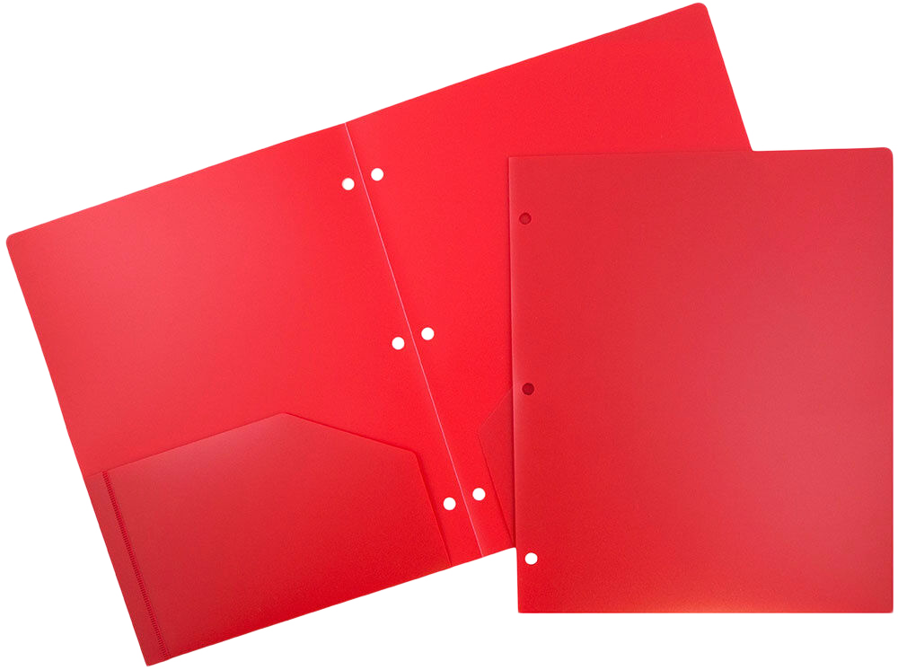 Red 9 x 12 Plastic 3 Hole Punched Heavy Duty Folders