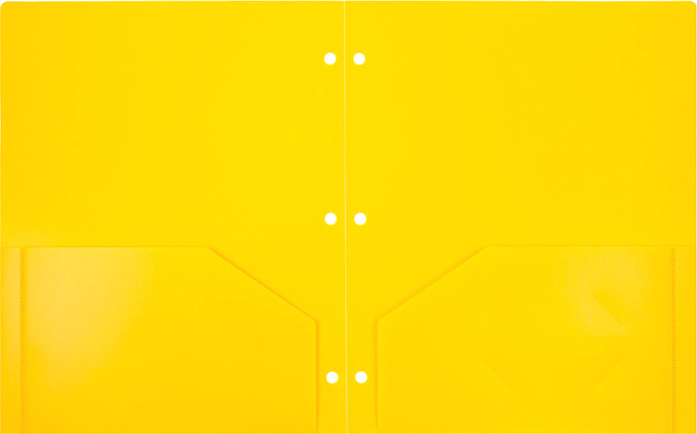 Yellow 9 x 12 Plastic 3 Hole Punched Heavy Duty Folders