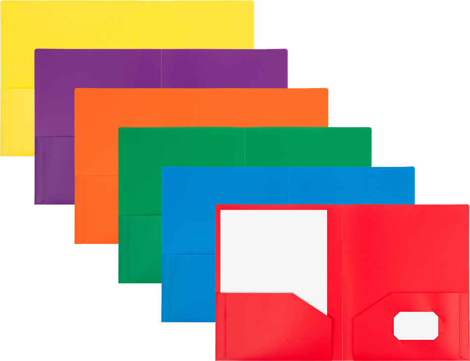 Assorted Primary 9 x 12 Plastic Heavy Duty Folders - 6 Pack